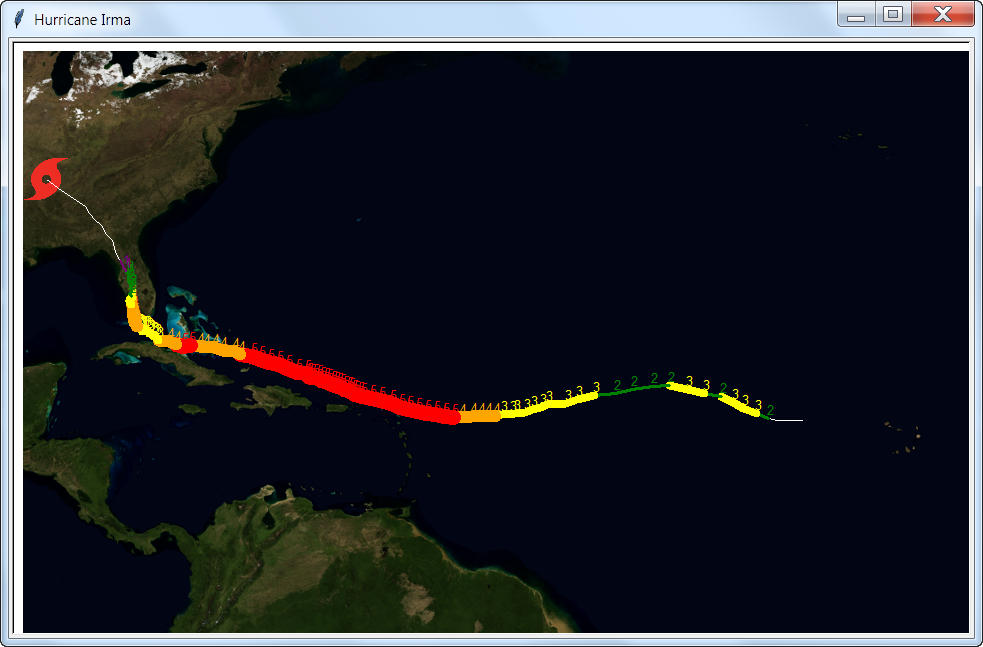 Screenshot of Hurricane Irma's path