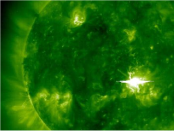 Solar flare captured in green spectrum